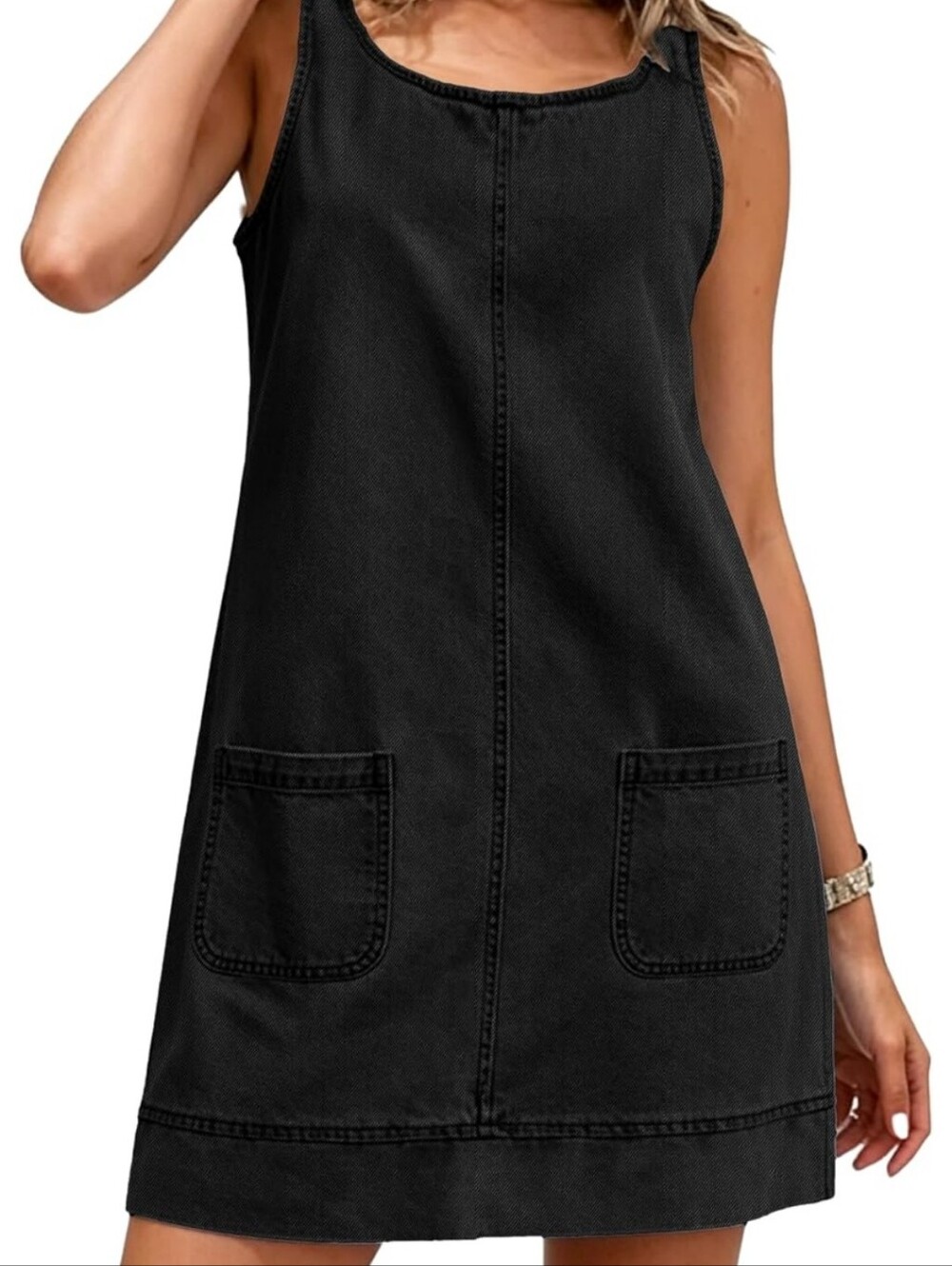 Black Denim Pocket Tank Dress